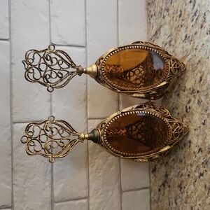 Vintage Amber Glass Ornate Filigree Perfume Bottles